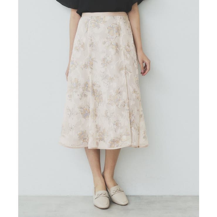 ライトベージュ(151) | 花柄マーメイドフレアスカート【洗濯機洗い可】 | index