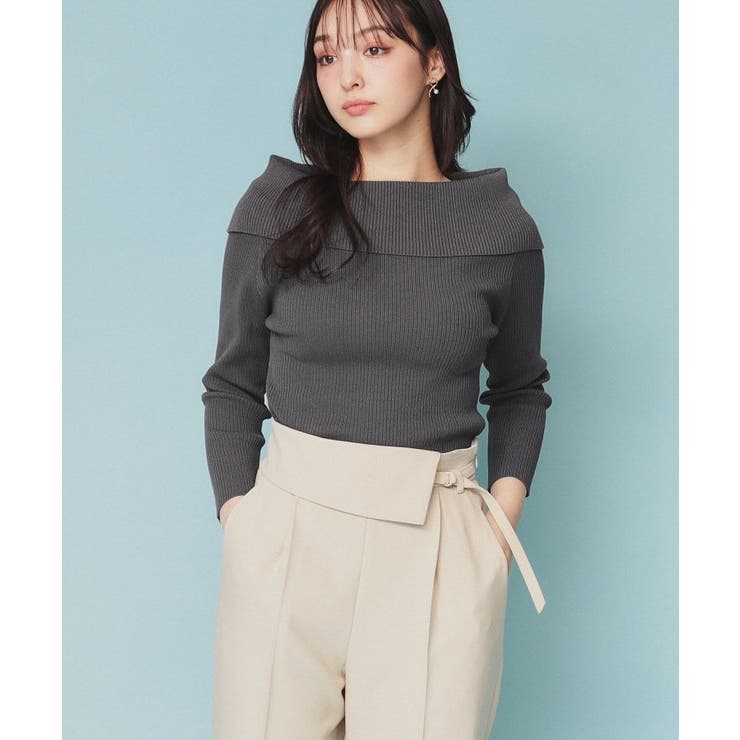 チャコールグレー(014) | 《美人百花掲載》オフショルダーリブニット【洗濯機洗い可/抗ピル】 | index