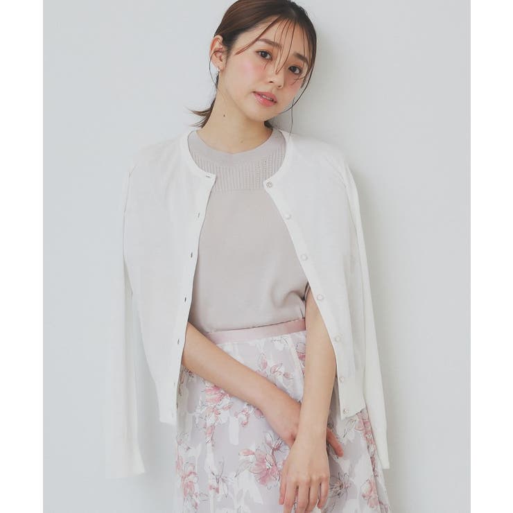 オフホワイト(003) | 《7色展開 XS LLサイズ》ビジューボタンニットカーディガン【洗濯機洗い可 | index