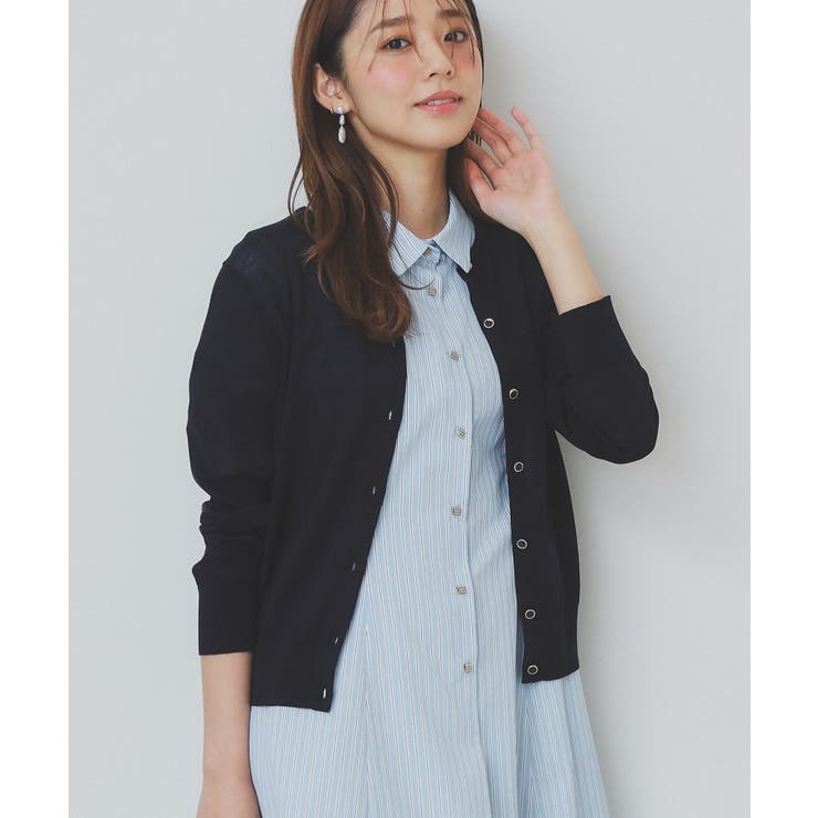 ネイビー(094) | 《7色展開 XS LLサイズ》ビジューボタンニットカーディガン【洗濯機洗い可 | index