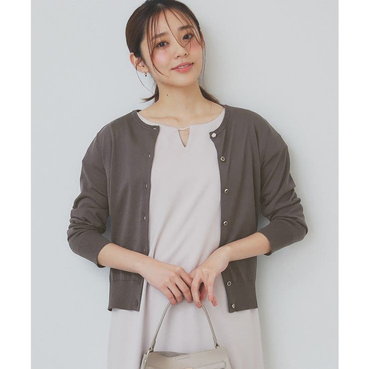 チャコールグレー(814) | 《7色展開 XS LLサイズ》ビジューボタンニットカーディガン【洗濯機洗い可 | index