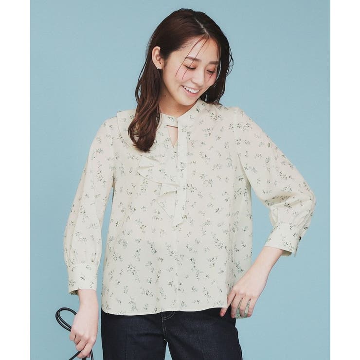 アイボリー(104) | フラワーフリルボウタイブラウス【洗濯機洗い可】 | index