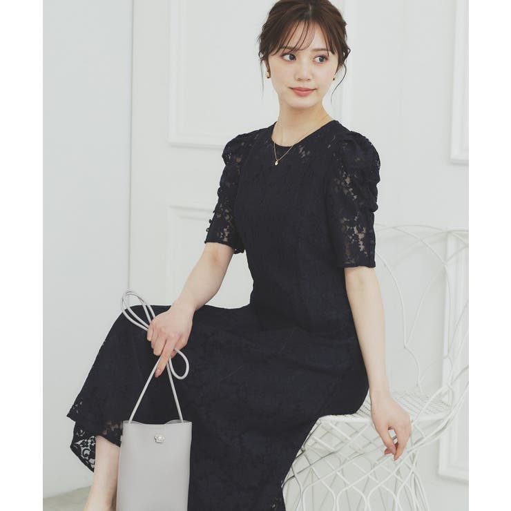 ネイビー(094) | 総レースギャザースリーブワンピース【洗濯機洗い可】 | index