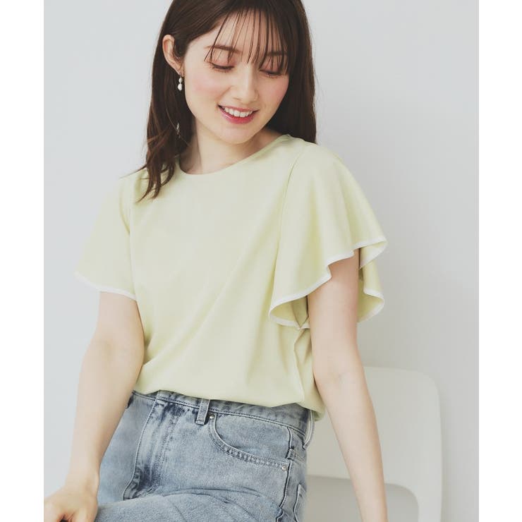 ライトイエロー(530) | バイカラーフレアスリーブトップス【洗濯機洗い可】 | index