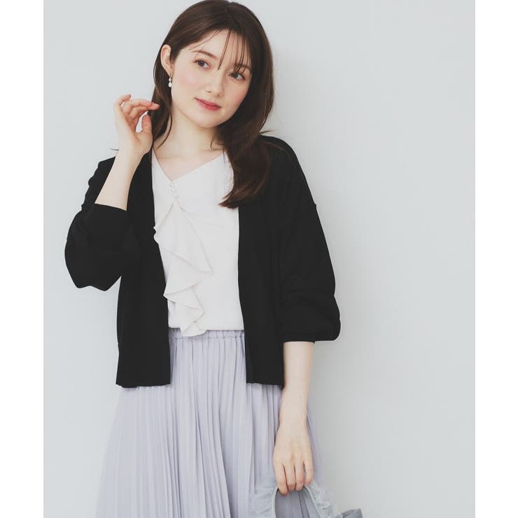 ブラック(019) | 《6色展開》リラクシーショートカーディガン【洗濯機洗い可/接触冷感/抗ピル】 | index