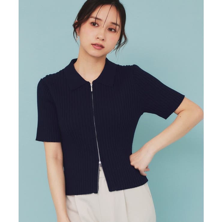 ネイビー(094) | マルチボーダーダブルジップニット【洗濯機洗い可】 | index