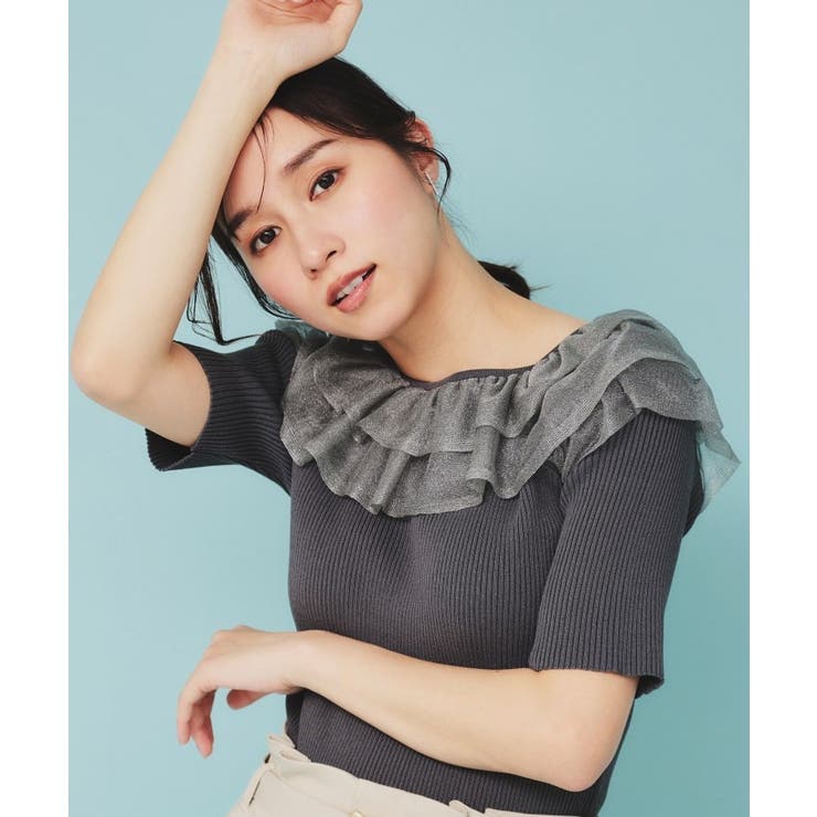 チャコールグレー(014) | シアーラメフリルニット【洗濯機洗い可】 | index