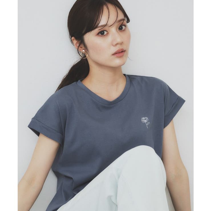 チャコールグレー(013) | 《6色展開 S 3Lサイズ》フラワー刺繍Tシャツ【汗ジミ防止 | index