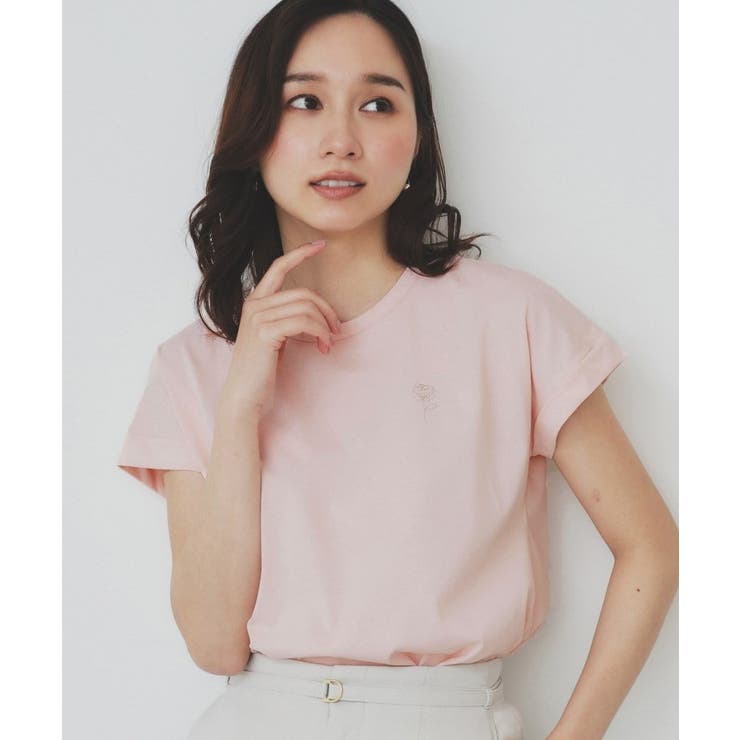 ライトピンク(070) | 《6色展開 S 3Lサイズ》フラワー刺繍Tシャツ【汗ジミ防止 | index