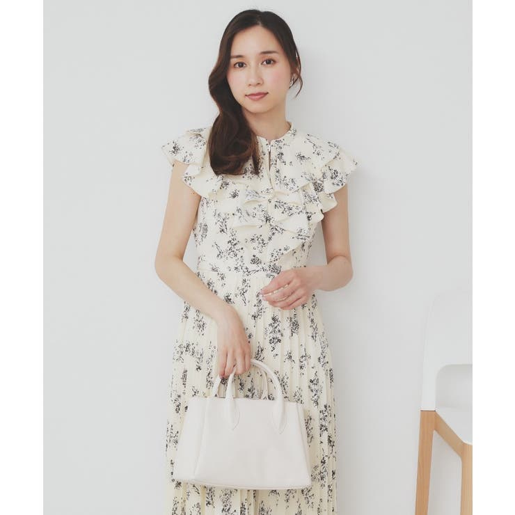 ライトイエロー(130) | 《美人百花掲載》フリルプリーツ花柄ワンピース【洗濯機洗い可 イージーアイロン 防… | index