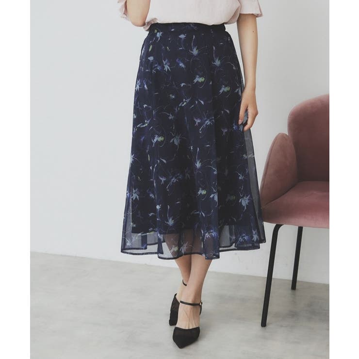 ネイビー(194) | シアーフラワーフレアスカート【洗濯機洗い可】 | index