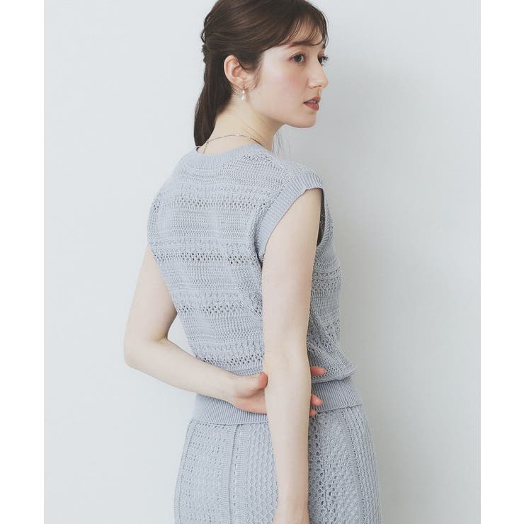 透かし編みノースリーブニット/セットアップ対応【洗濯機洗い可】 | index | 詳細画像5 