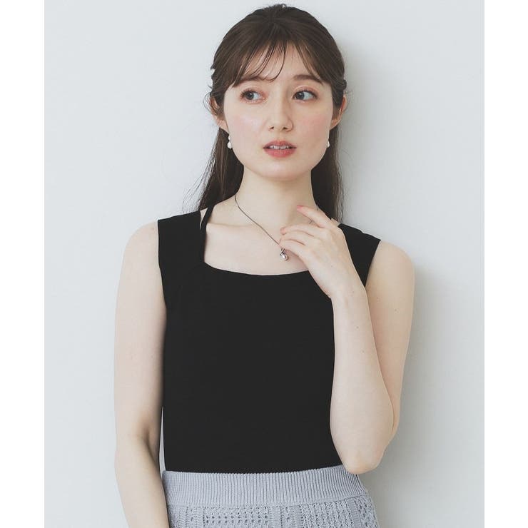 ブラック(019) | スクエアネックニットタンク【洗濯機洗い可】 | index