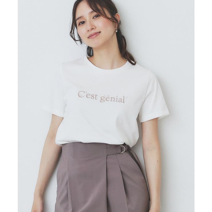 オフホワイト(003) | パール調刺繍ロゴTシャツ【汗ジミ防止 吸水速乾 接触冷感 | index