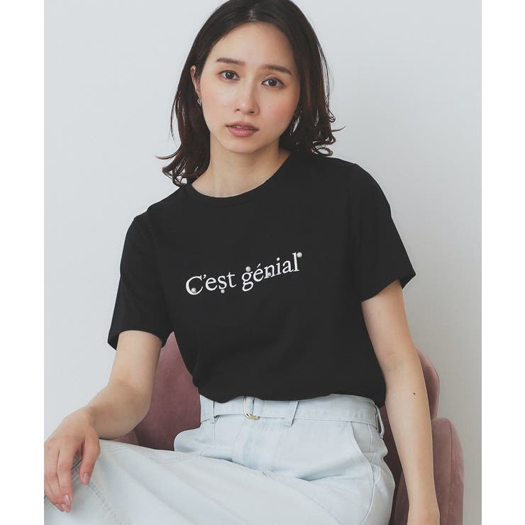 ブラック(019) | パール調刺繍ロゴTシャツ【汗ジミ防止 吸水速乾 接触冷感 | index