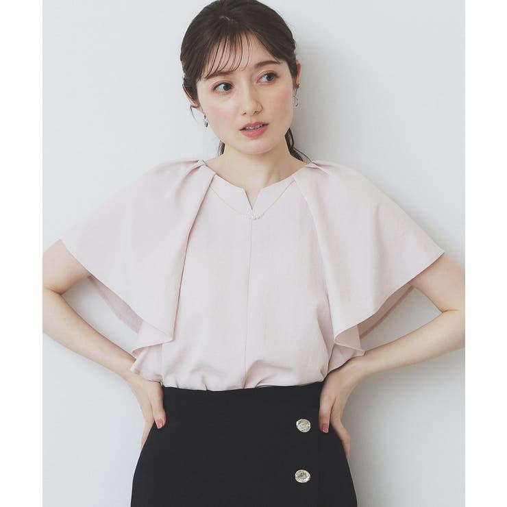 ライトピンク(870) | 《7色展開 S LLサイズ》フリルタックスリーブキーネックブラウス【吸水速乾 | index