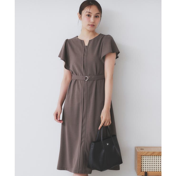 トープ(054) | 《S-3Lサイズ》フリルスリーブワンピース【洗濯機洗い可】 | index