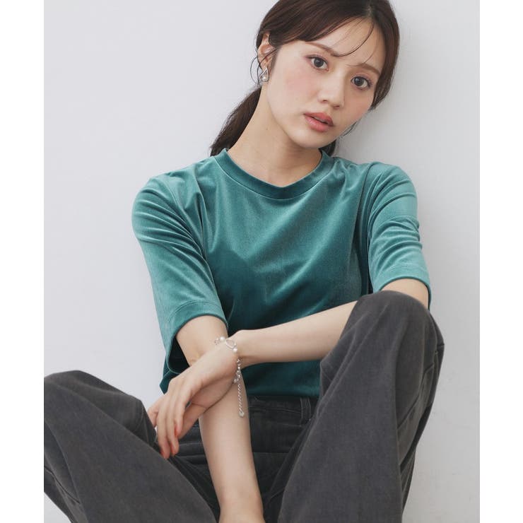 グリーン(023) | 《andGIRL掲載》ベロアボクシーTシャツ【洗濯機洗い可】 | index