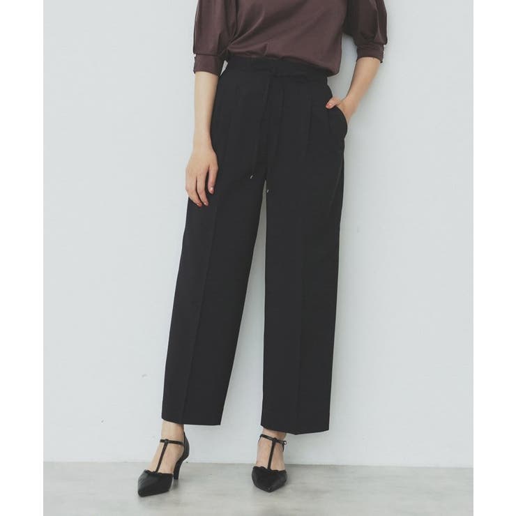 ブラック(019) | ストレッチ2タックワイドパンツ【洗濯機洗い可/接触冷感/吸水速乾】 | index