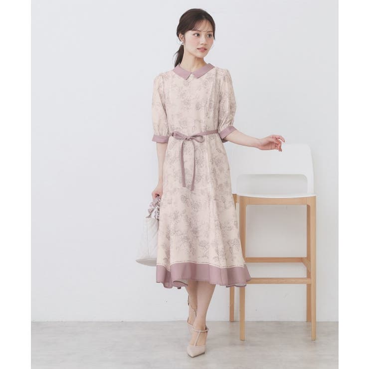 2WAY パネルフラワーバイカラーワンピース【洗濯機洗い可/イージー