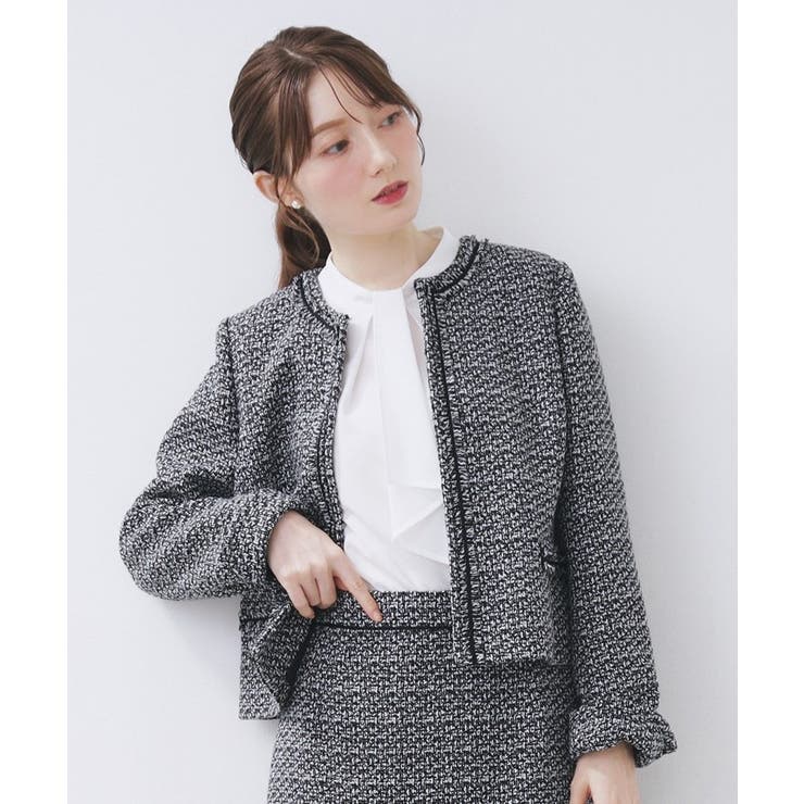≪通勤 セレモニー セットアップ対応≫ノーカラーツイードジャケット【洗濯機OK】 | index | 詳細画像19 