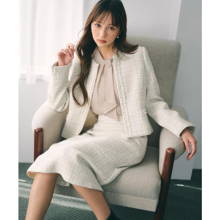 ≪通勤 セレモニー セットアップ対応≫ノーカラーツイードジャケット【洗濯機OK】 | index | 詳細画像1 