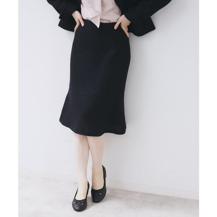 ネイビー(094) | ≪通勤・セレモニー/セットアップ対応≫フレアツイードスカート【洗濯機OK】 | index