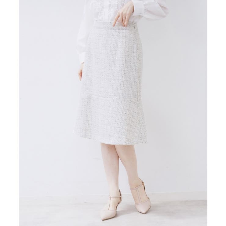 オフホワイト(503) | ≪通勤・セレモニー/セットアップ対応≫フレアツイードスカート【洗濯機OK】 | index