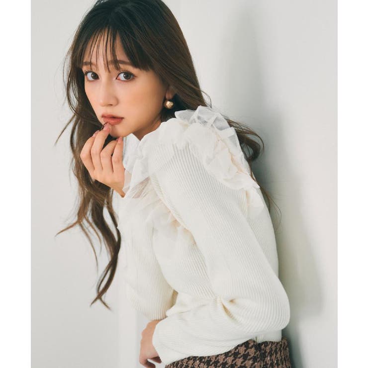 ショルダーチュールフリルハイネックニット【洗濯機OK/抗ピル】 | index | 詳細画像1 