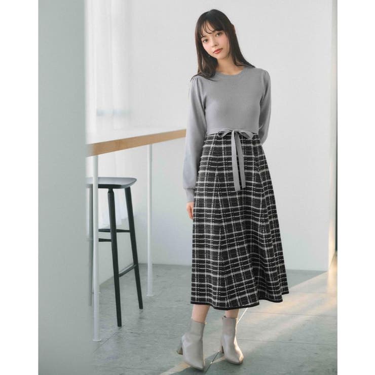 チェックラメジャカードニットワンピース | index | 詳細画像1 