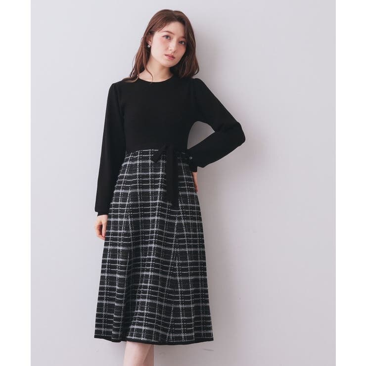 ブラック(519) | チェックラメジャカードニットワンピース | index