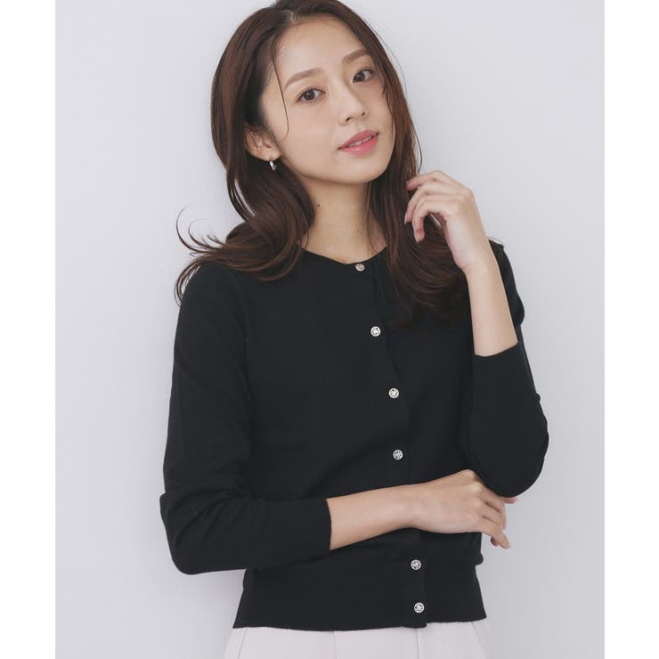 ネイビー(094) | 柄編みクルーネックカーディガン【洗濯機OK】《7col》 | index