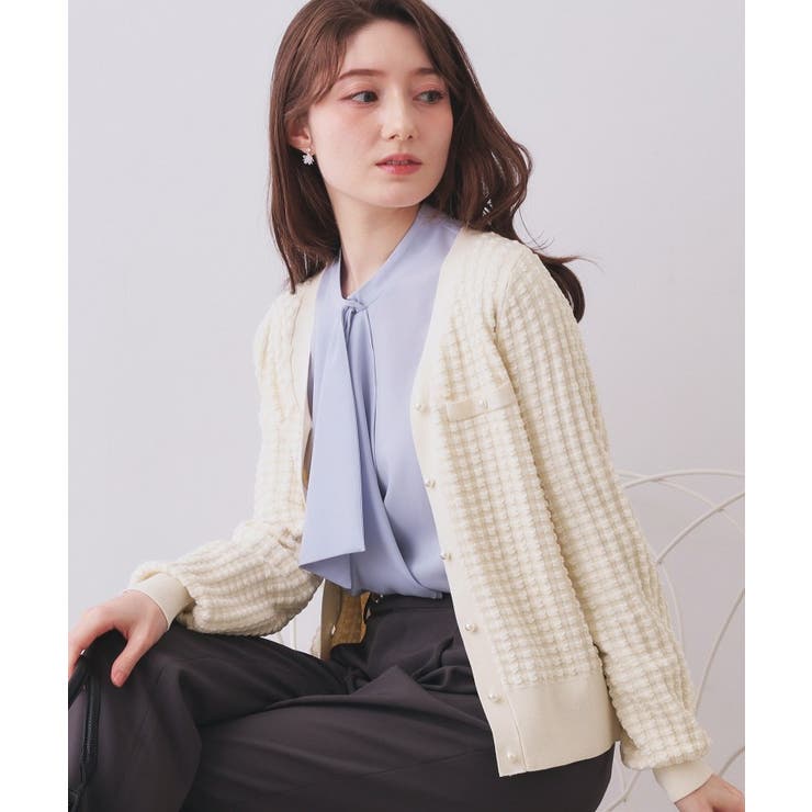 アイボリー(004) | チェックジャカードカーディガン【洗濯機OK】 | index