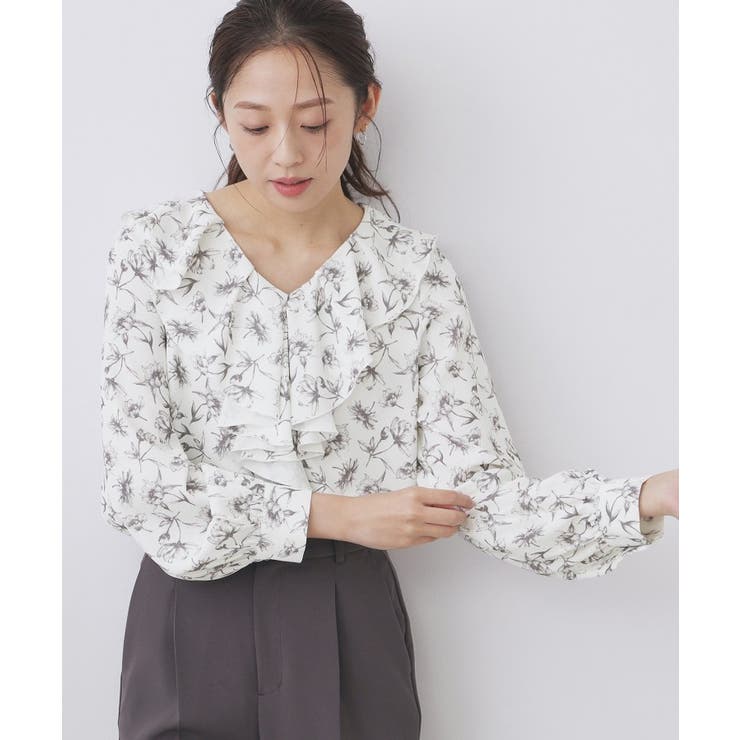 オフホワイト(103) | ラッフルフリルブラウス【洗濯機OK/イージーアイロン】 | index