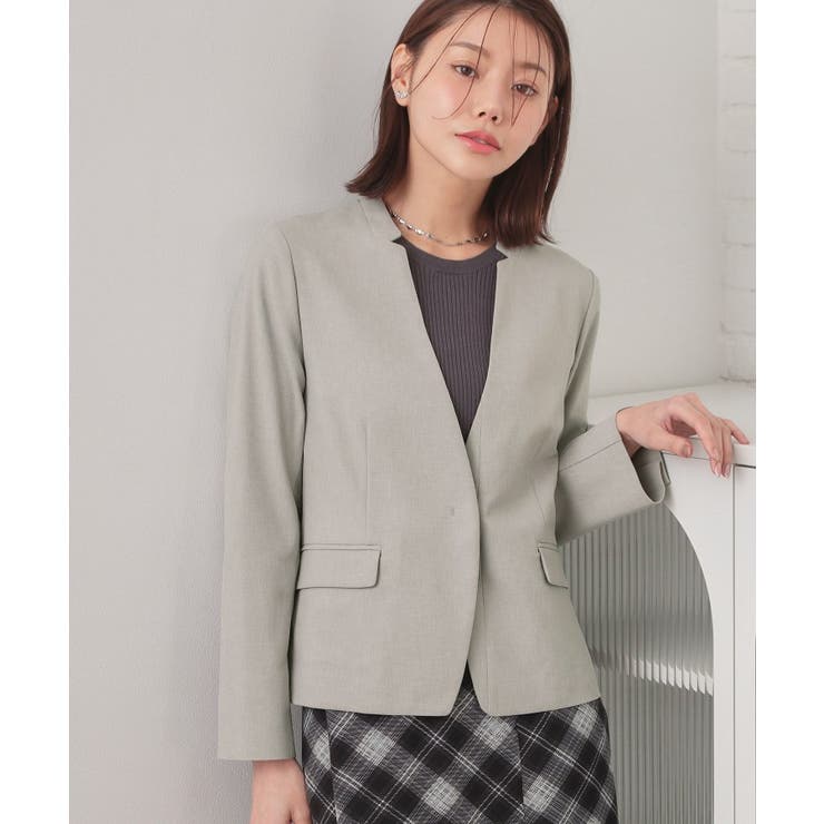 グレー(012) | ノーカラージャケット セットアップ対応可【洗える 接触冷感 | index