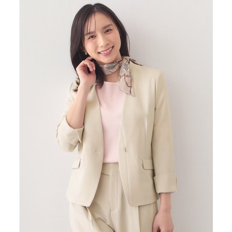 グレージュ(050) | ノーカラージャケット セットアップ対応可【洗える 接触冷感 | index