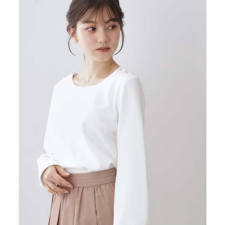 度詰めリップル肩釦ボートネックトップス【洗濯機OK】 | index | 詳細画像1 