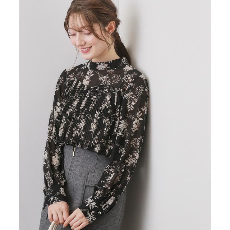 ブラック(119) | エアリープリーツスタンドカラーブラウス【洗濯機OK イージーアイロン 防シワ】《… | index