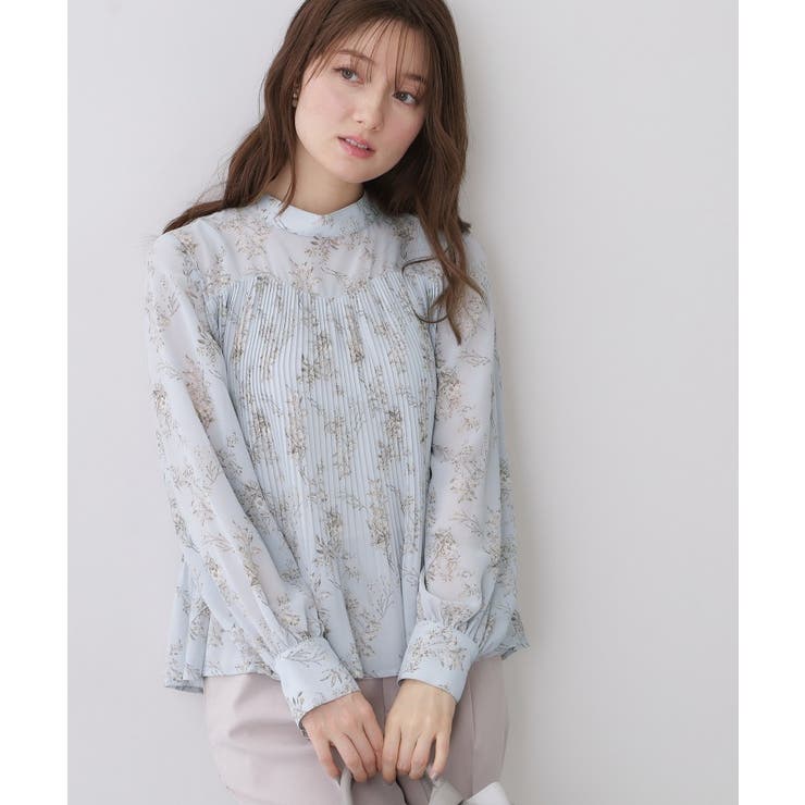 サックスブルー(190) | エアリープリーツスタンドカラーブラウス【洗濯機OK イージーアイロン 防シワ】《… | index