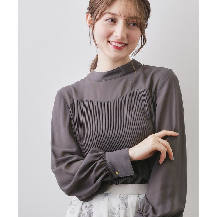 チャコールグレー(814) | エアリープリーツスタンドカラーブラウス【洗濯機OK イージーアイロン 防シワ】《… | index