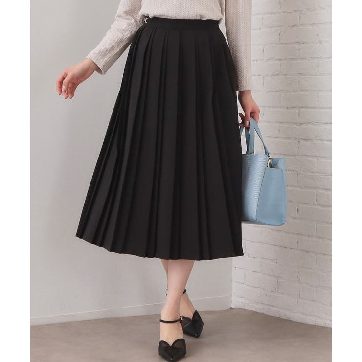 ブラック(019) | ビット付きダブルプリーツスカート【洗濯機OK/イージーアイロン】 | index