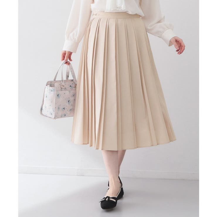 ライトベージュ(051) | ビット付きダブルプリーツスカート【洗濯機OK/イージーアイロン】 | index