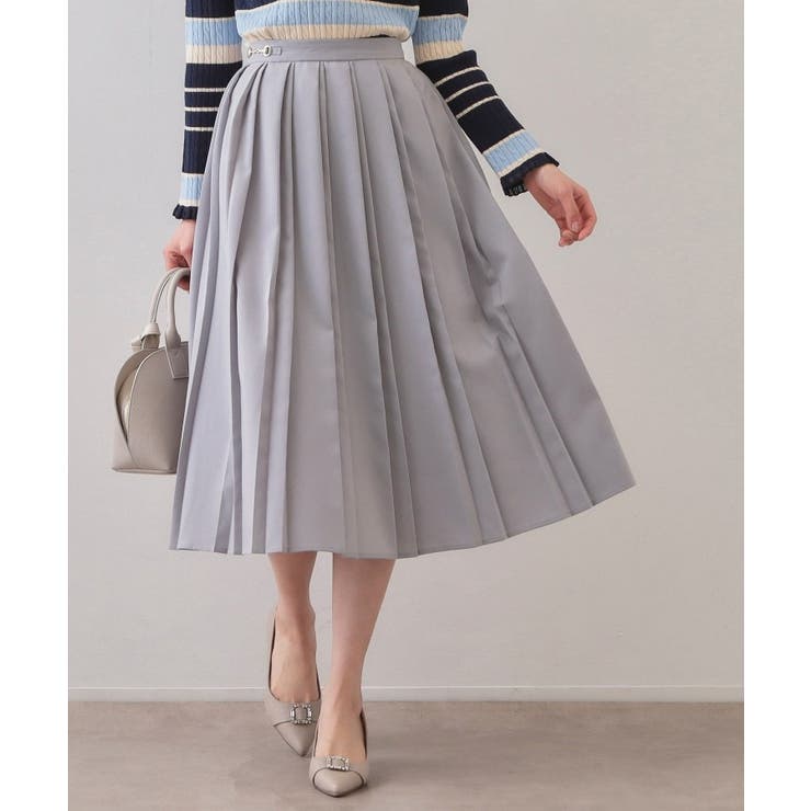 ブルー(091) | ビット付きダブルプリーツスカート【洗濯機OK/イージーアイロン】 | index