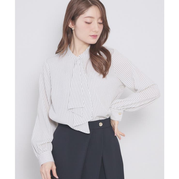 グレージュ(350) | アシンメトリーボウタイブラウス【洗濯機OK イージーアイロン 防シワ】《XS～L… | index