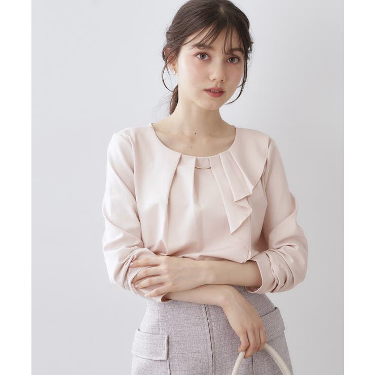 ピンクベージュ(053) | アシメタックフリルバートップス【洗濯機OK】 | index