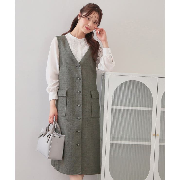 チャコールグレー(414) | サマーツイード前開きジャンスカ【洗濯機OK/イージーアイロン】 | index