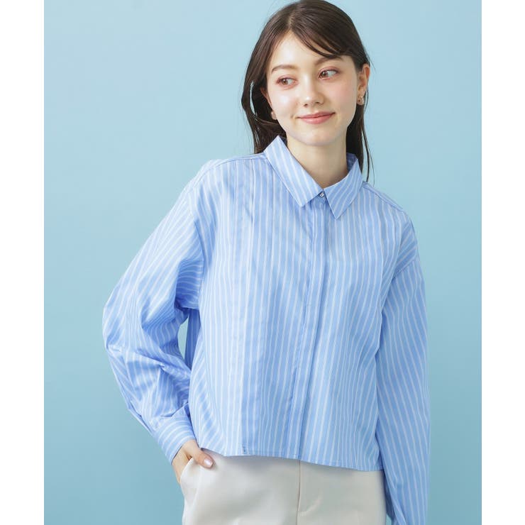 サックスブルー(390) | ブロード短丈タックシャツ【洗濯機OK】《5col》 | index