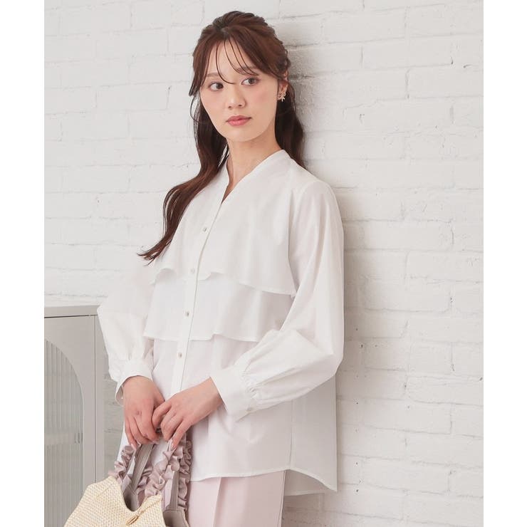 フリルキーネックシャツ【洗濯機OK イージーアイロン 防シワ】《XS～LL | index | 詳細画像2 