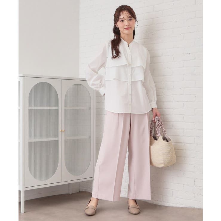 フリルキーネックシャツ【洗濯機OK イージーアイロン 防シワ】《XS～LL | index | 詳細画像3 