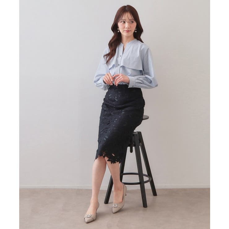 フリルキーネックシャツ【洗濯機OK イージーアイロン 防シワ】《XS～LL | index | 詳細画像16 